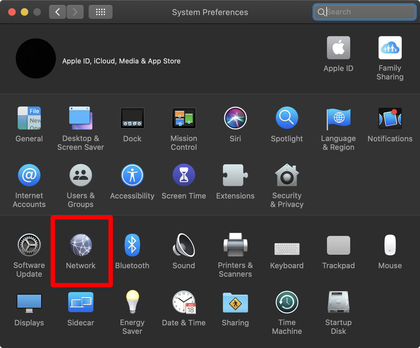 click on network